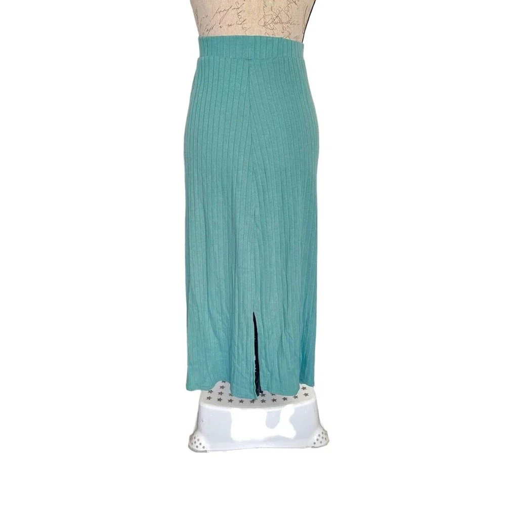 Y2K 90s Skirt Womens Long  Slit Ribbed Midi Sz Medium Baddie Knit Pencil Green